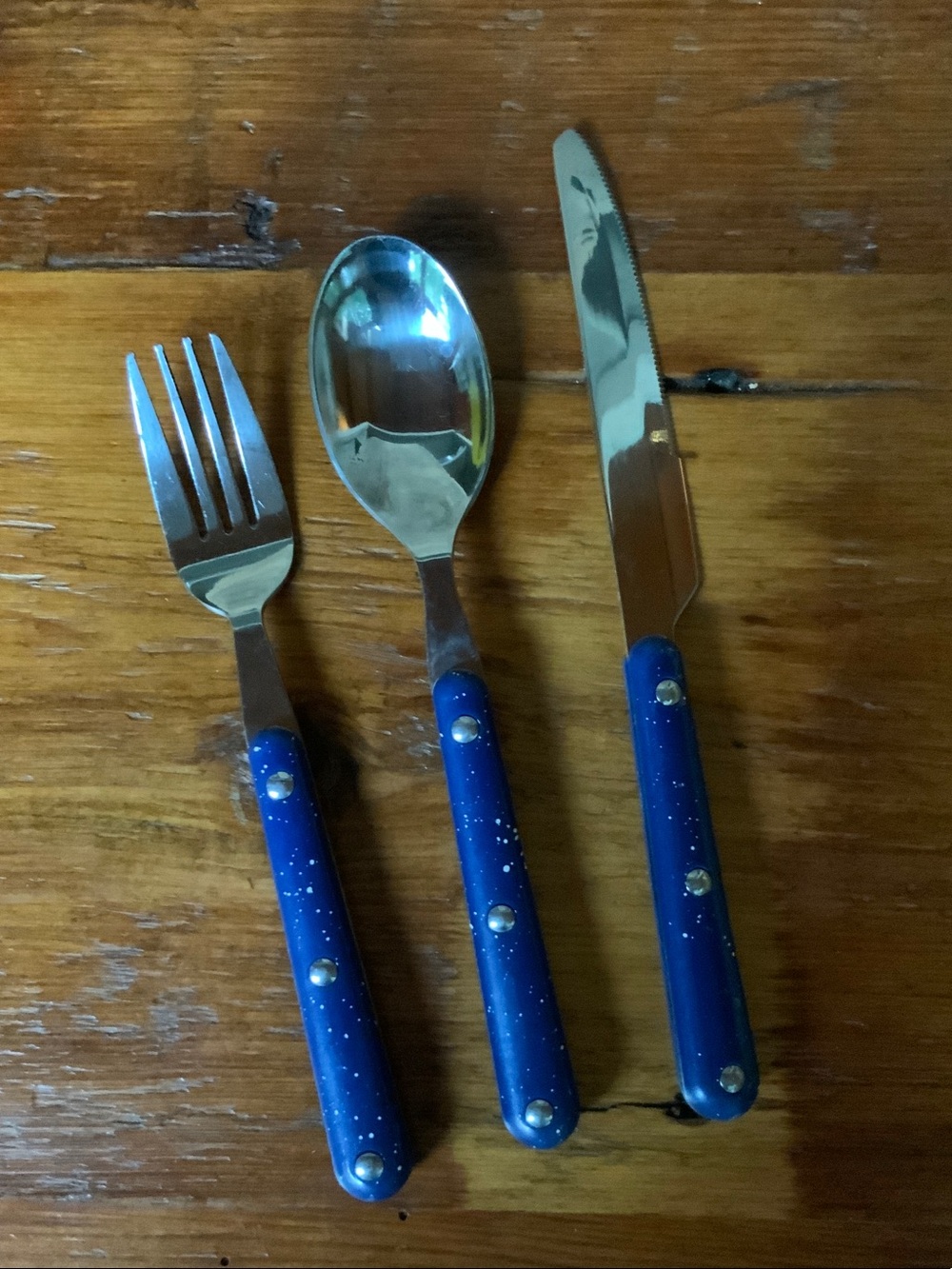 GSI Outdoors Pioneer Blue Enamelware Handle Stainless Steel Cutlery Set - 3